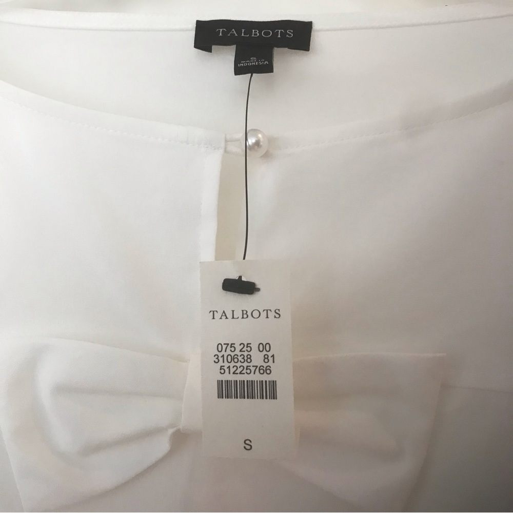 NWT Talbots White Cotton Blend Bell Sleeve Blouse with Decorative Center… - Picture 3 of 5